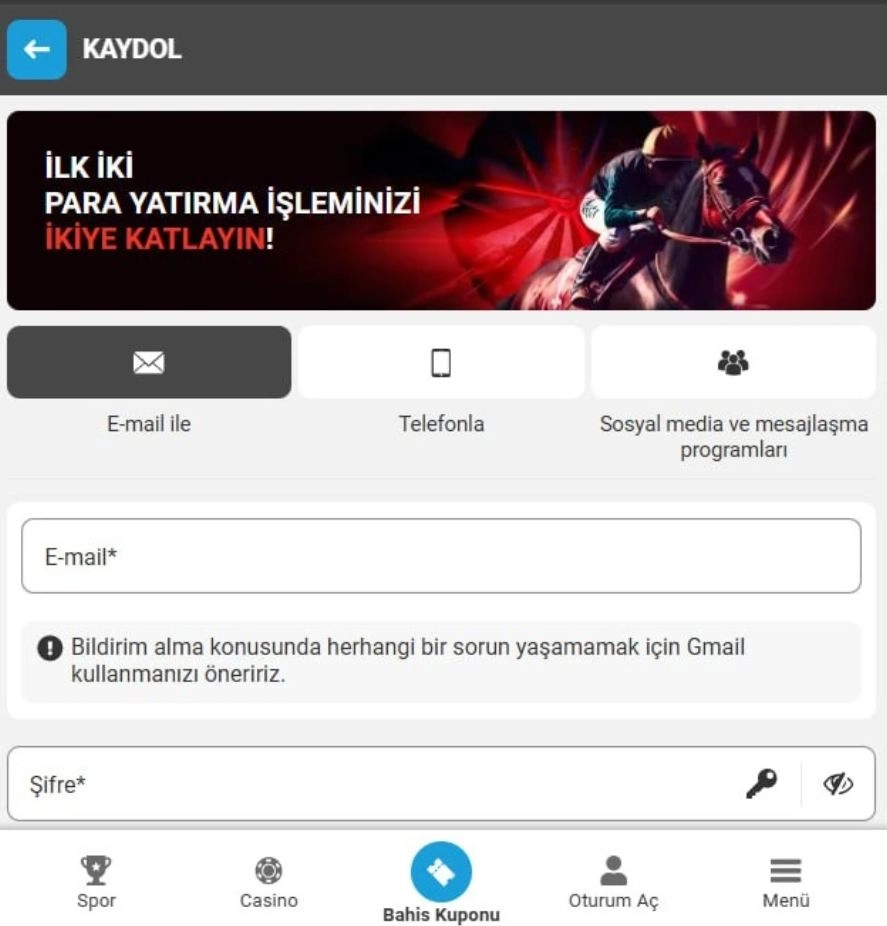 Megapari E-posta ile Kayıt Megapari E-posta Kayıt Formu Ekranı