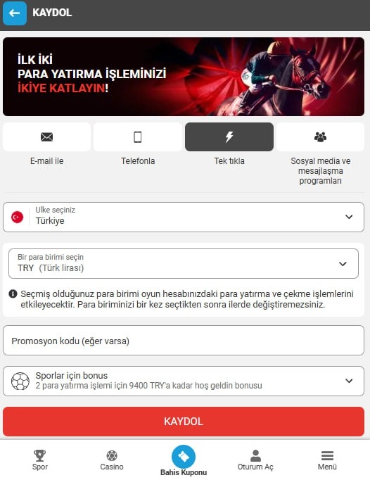 Megapari Tek Tıkla Kayıt Sayfası Megapari Hızlı Üyelik Kayıt Ekranı